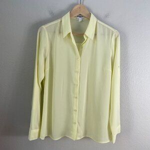 Express Portofino Shirt Womens Medium Button Up Blouse Yellow Roll Tab Sleeve